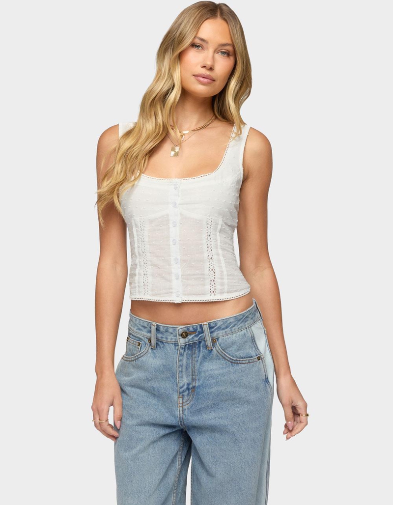 EDIKTED Embroidered Cotton Button Up Top image number 0