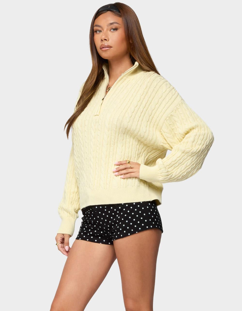 EDIKTED Sarie Cable Knit Quarter Zip Sweater image number 1