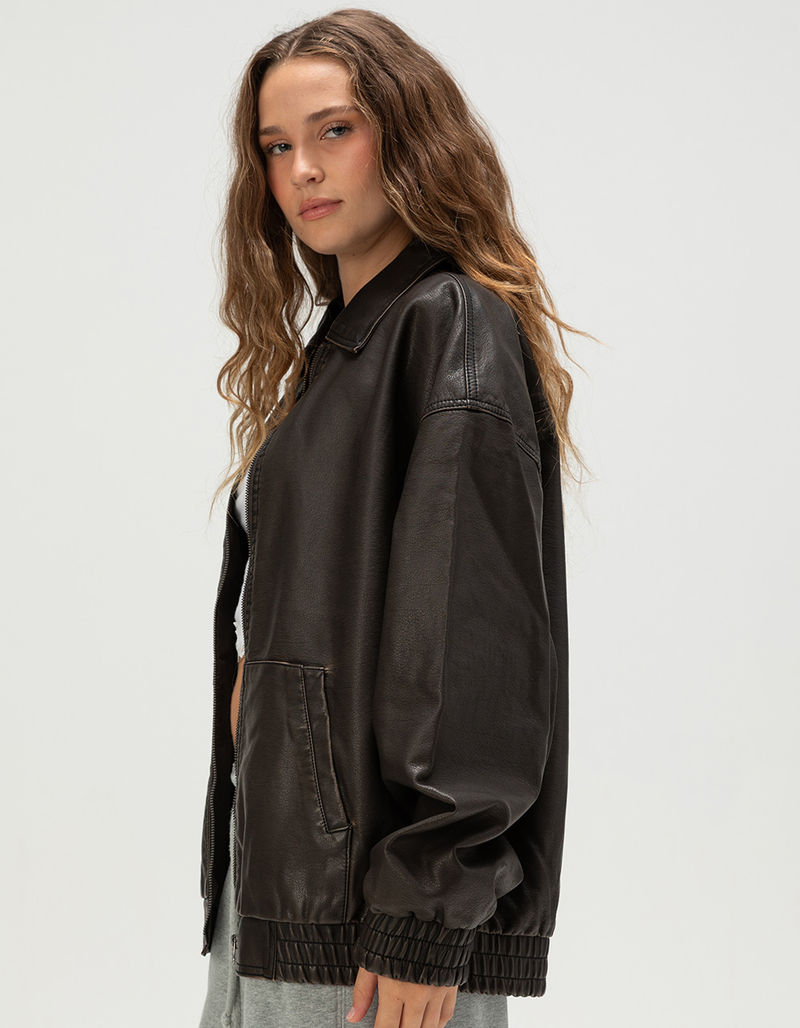 RSQ Womens Oversized Faux Leather Bomber Jacket image number 2