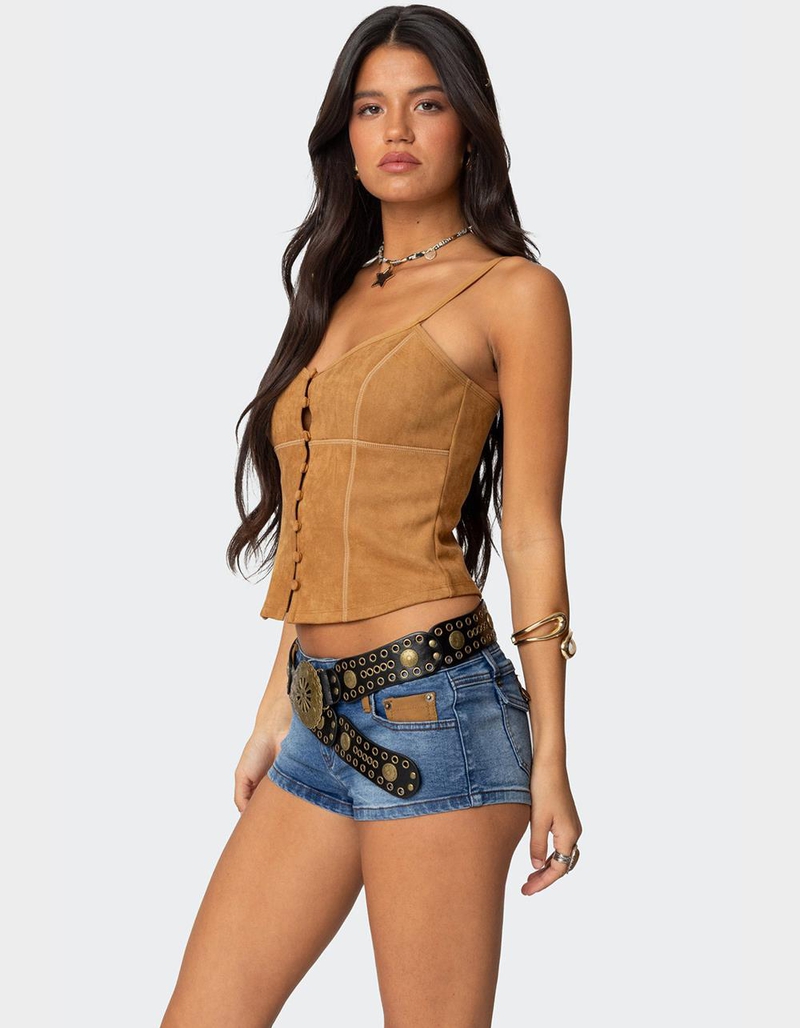 EDIKTED Tori Faux Suede Button Up Top image number 2
