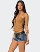 EDIKTED Tori Faux Suede Button Up Top image number 3