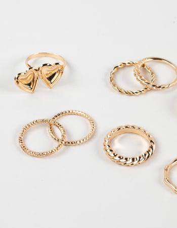 FULL TILT 8 Pack Heart Locket Textured Rings Alternative Image