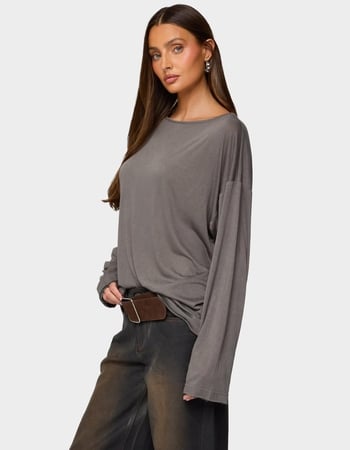 EDIKTED Oversized Semi Sheer Long Sleeve Tee Alternative Image