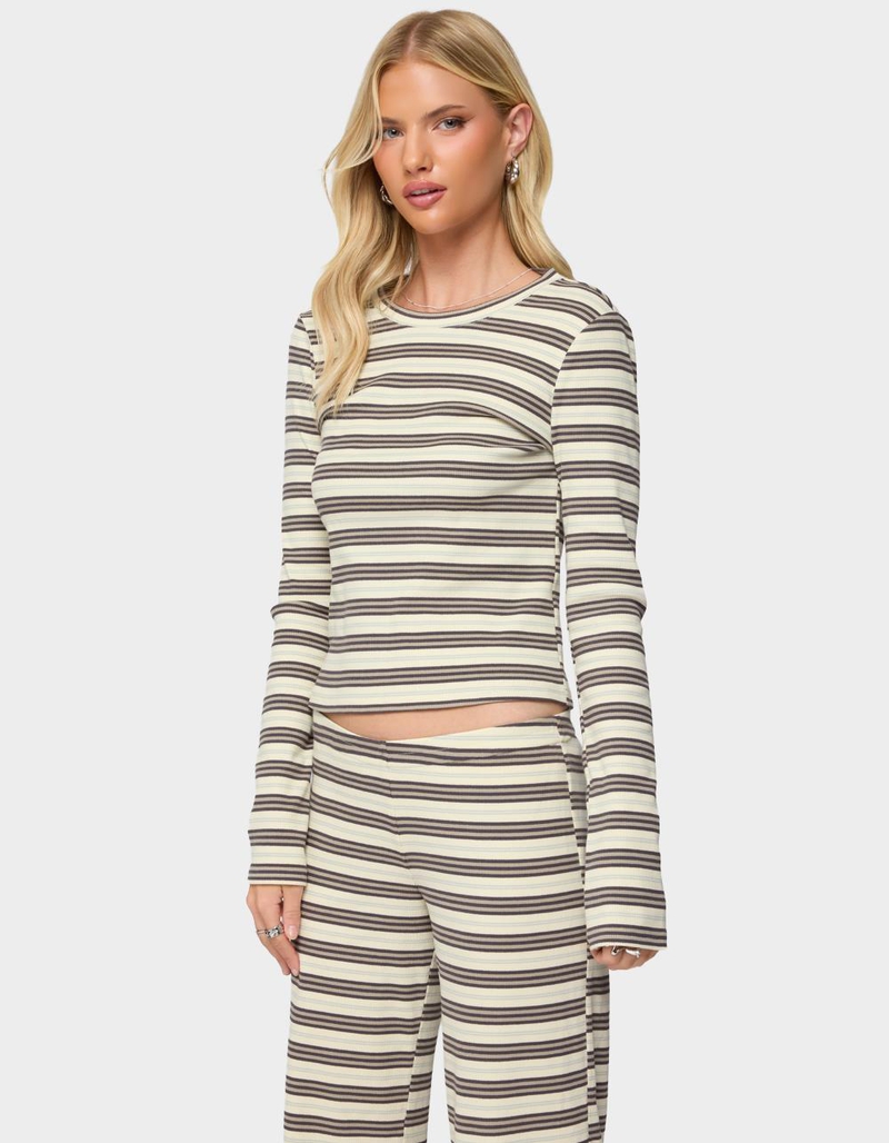 EDIKTED Avalie Striped Ribbed Long Sleeve Tee image number 1