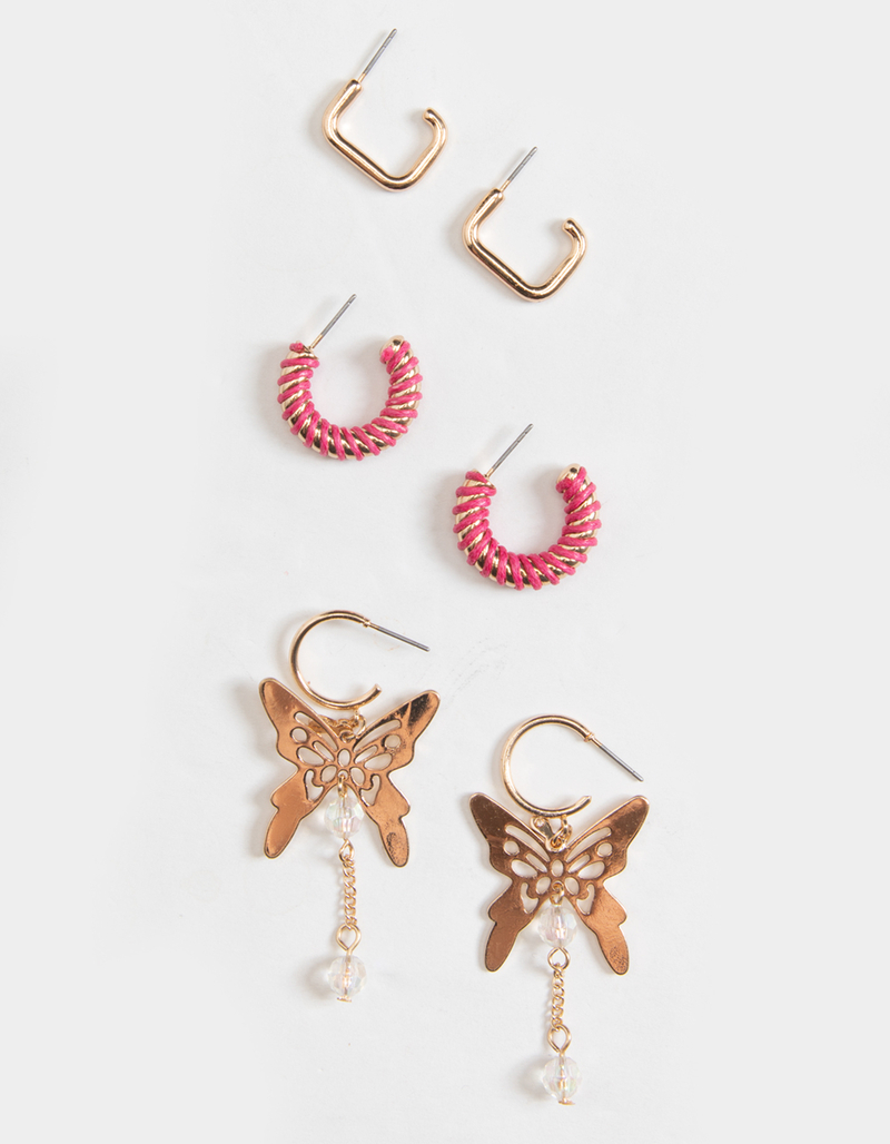 FULL TILT 3 Piece Hoop & Butterfly Earring Set image number 0