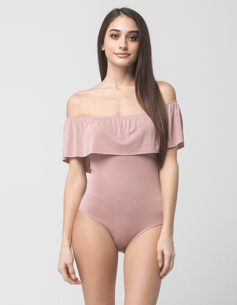FULL TILT Off The Shoulder Flounce Womens Bodysuit image number 0