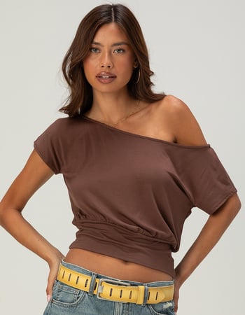 FULL TILT Womens Off The Shoulder Banded Bottom Top Primary Image