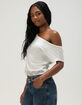 FULL TILT Womens Lace Trim Banded Bottom Off The Shoulder Top image number 3
