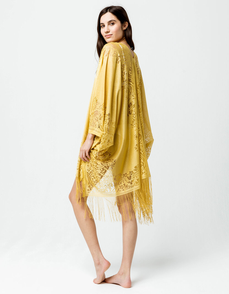 DO EVERYTHING IN LOVE Lace Mustard Womens Kimono image number 2