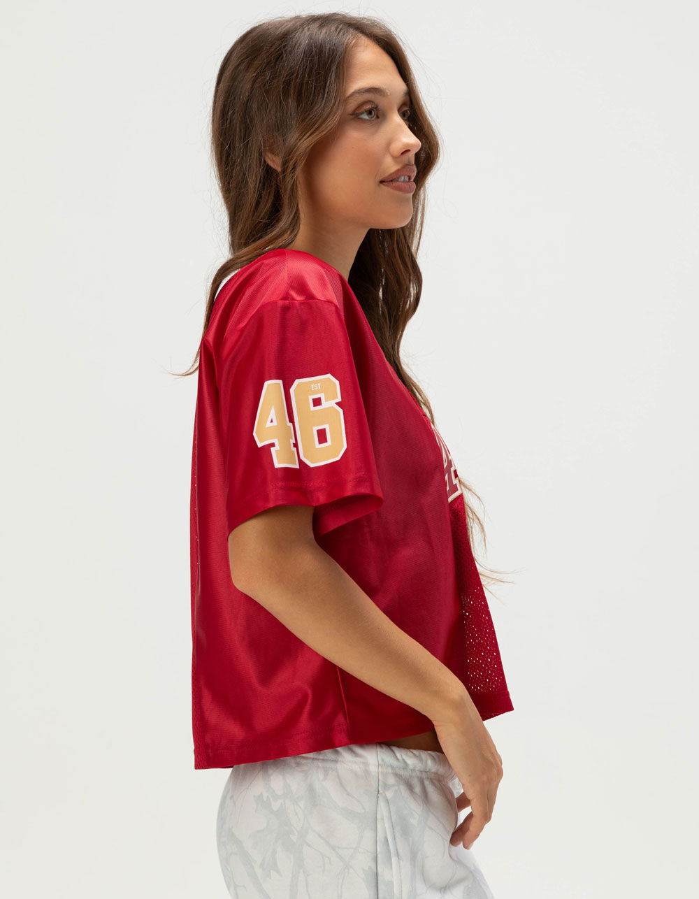 SAN FRANCISCO 49ERS Fight Song Womens Crop Mesh Jersey - RED - M