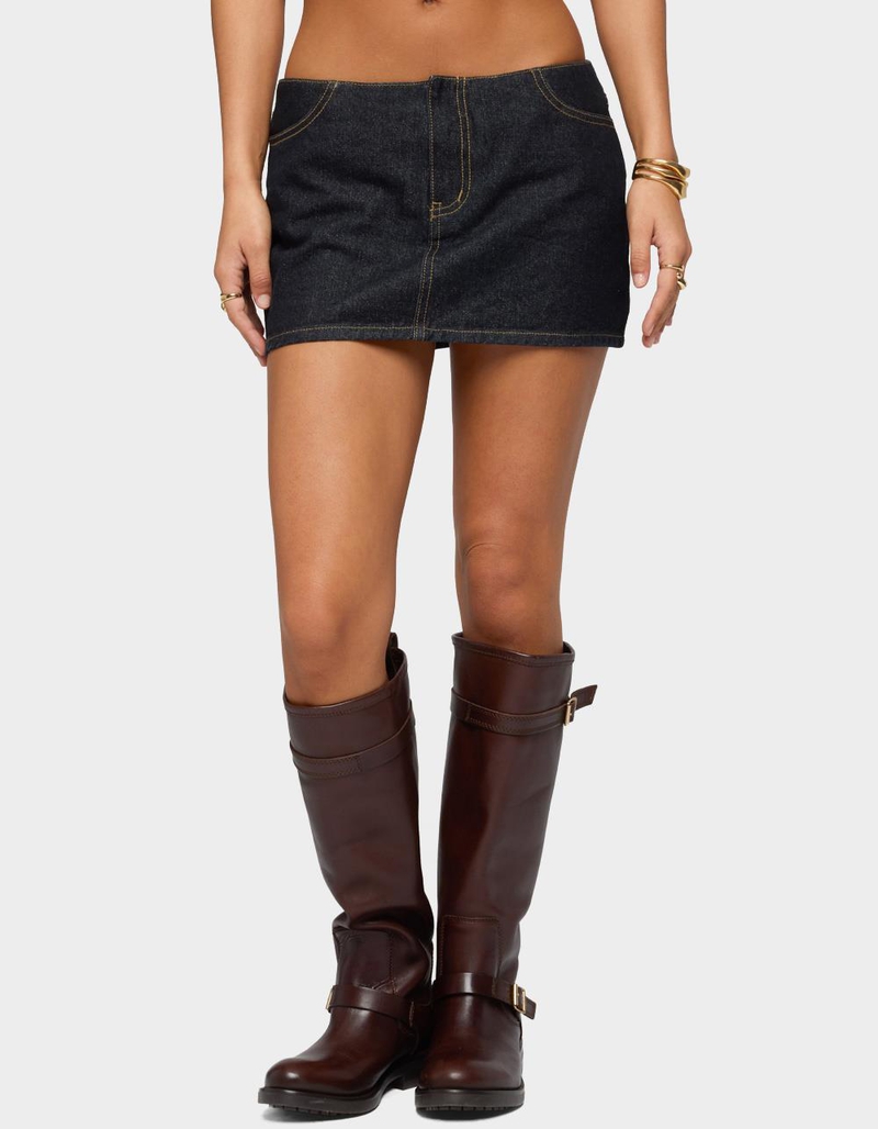 EDIKTED Leire No Waistband Denim Mini Skort image number 0