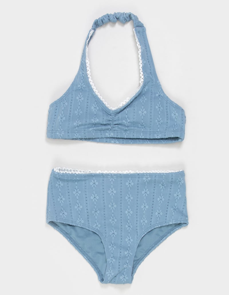 FULL TILT Textured Girls Halter Bikini Set image number 1