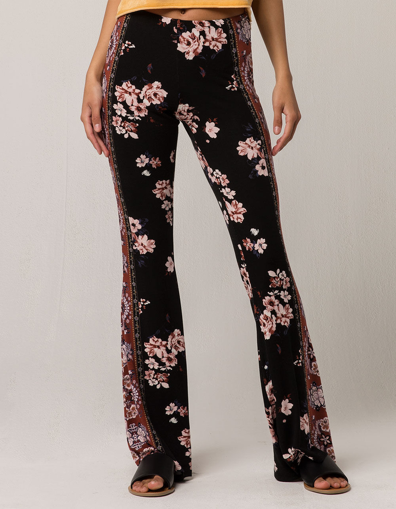 SKY AND SPARROW Floral Print Womens Flare Pants image number 1