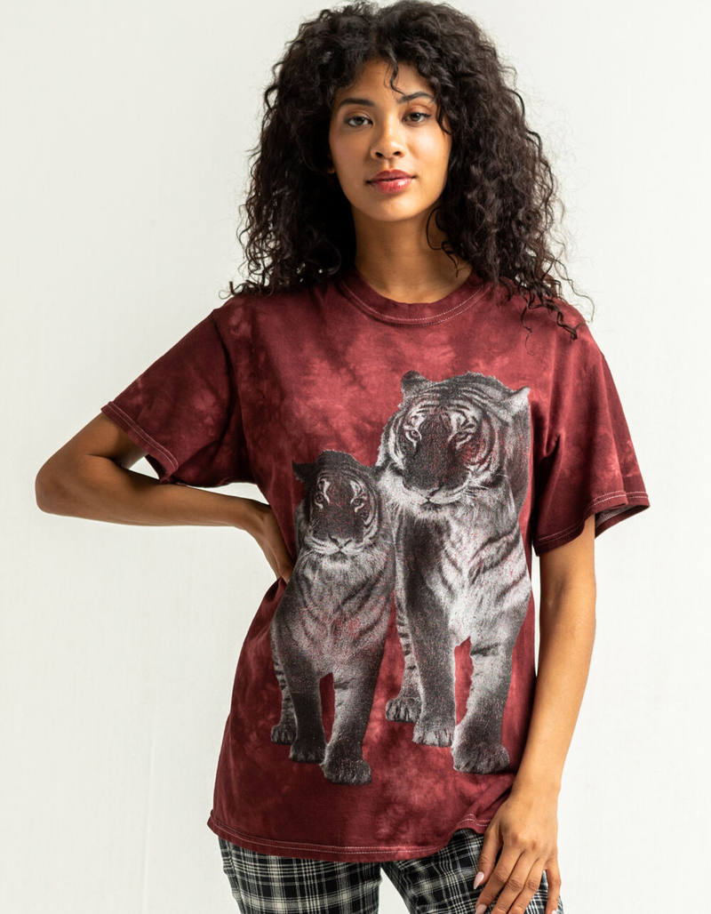 FULL TILT Tiger Tie Dye Womens Boyfriend Tee image number 0