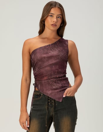 WEST OF MELROSE Animal Womens Mesh One Shoulder Top Primary Image