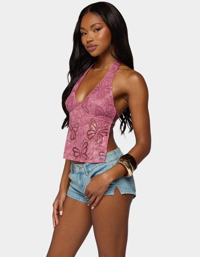 EDIKTED Butterfly Sequin Backless Halter Top image number 1