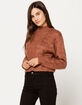 WOVEN HEART Open Text Mock Neck Rust Womens Crop Sweater image number 3
