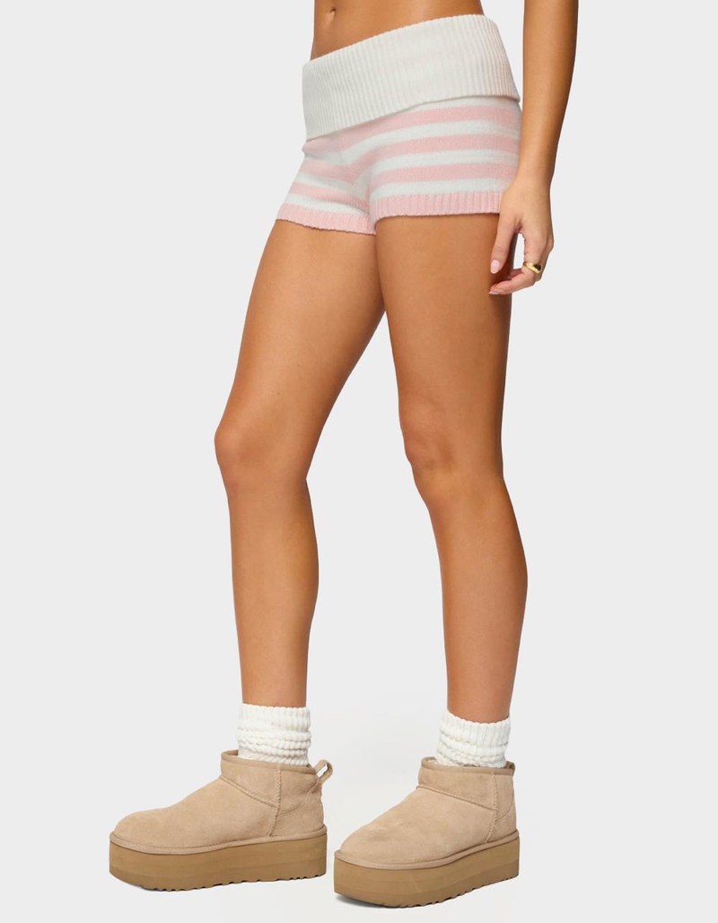 EDIKTED Saphi Striped Foldover Knit Shorts image number 1