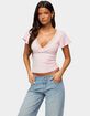 EDIKTED Yvetta Lacey Flutter Sleeve Top image number 1