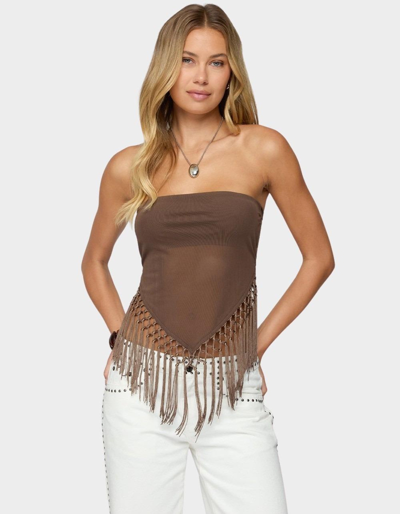 EDIKTED Backless Sheer Mesh Strapless Top image number 0