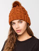 AQUARIUS Cable Knit Faux Fur Pom Rust Womens Beanie image number 2