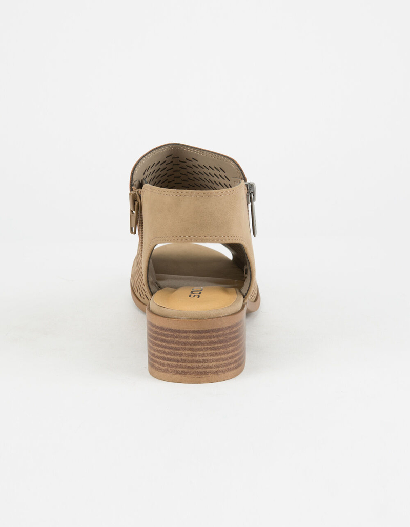 SODA Perforated Block Heel Taupe Womens Booties image number 3