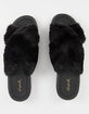 QUPID Faux Fur Criss Cross Black Womens Slide Sandals image number 2