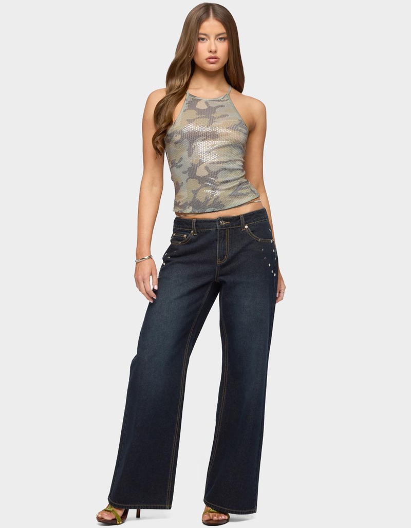 EDIKTED Spiral Studded Low Rise Baggy Jeans image number 3