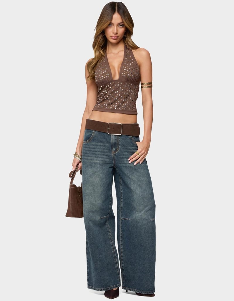 EDIKTED Jackie Stud & Grommet Halter Top image number 4