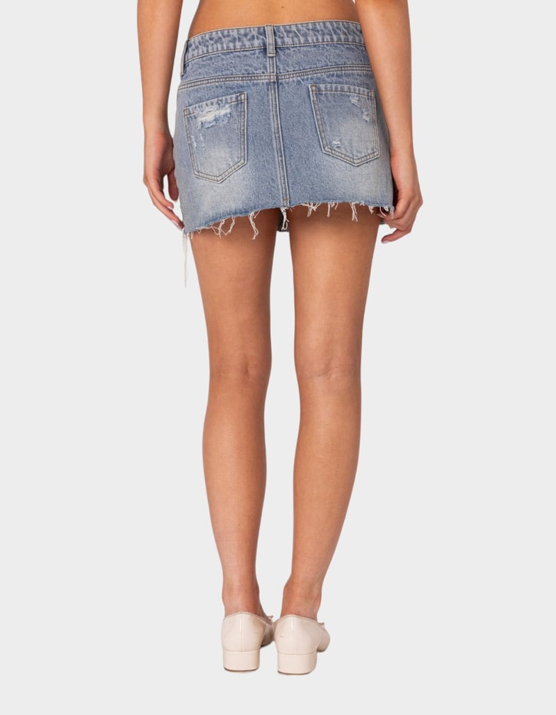 EDIKTED Ginnie Low Rise Distressed Denim Mini Skirt image number 4