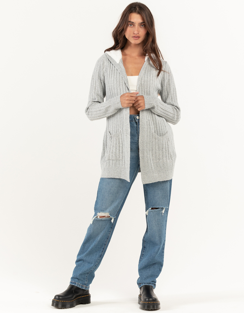 ALMOST FAMOUS Womens Rib Sherpa Mossy Hooded Cardigan image number 5