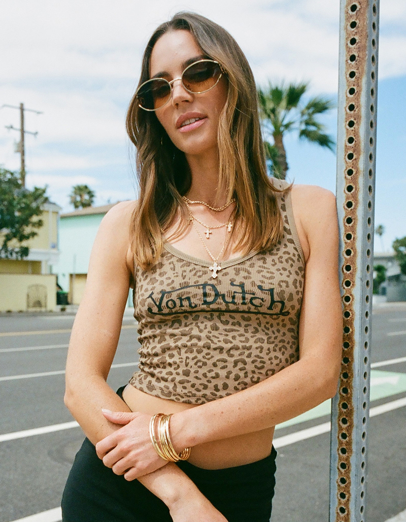 VON DUTCH Leopard Print Womens V-Neck Tank Top image number 0