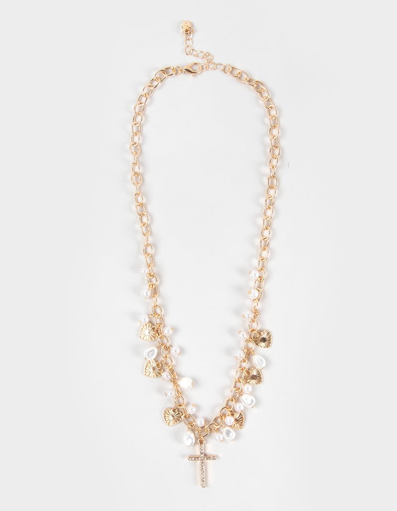 FULL TILT Cross Faux Pearl Charm Necklace image number 0