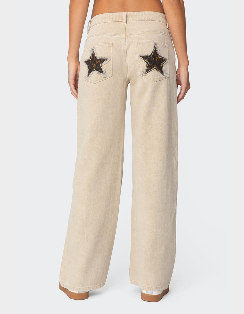 EDIKTED Leopard Star Low Rise Washed Jeans image number 0