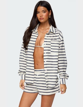 EDIKTED Collins Oversized Striped Button Up Shirt Primary Image