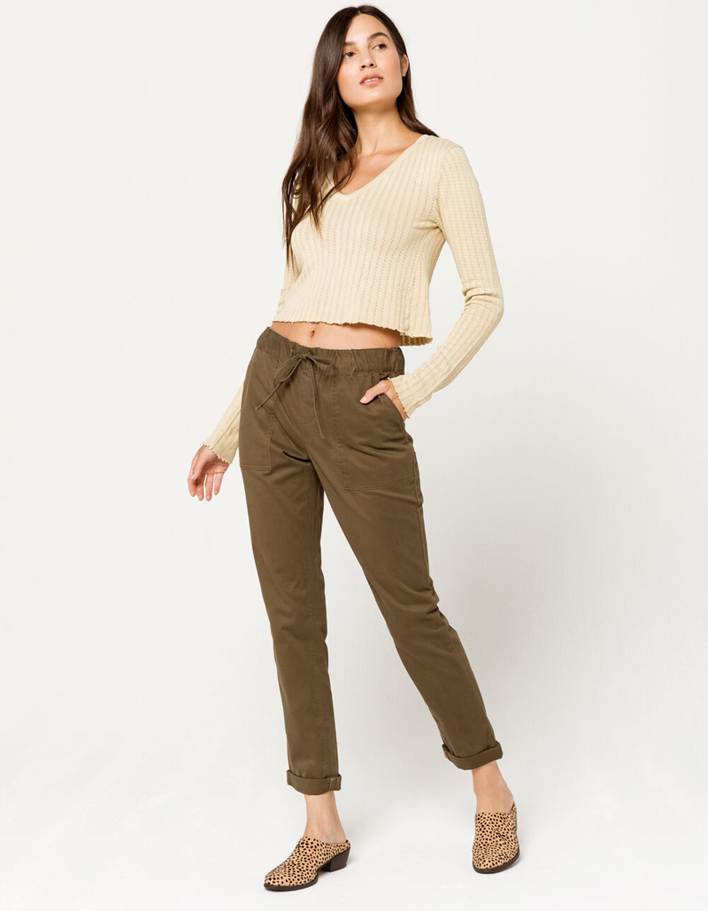 FULL TILT Pointelle V-Neck Womens Crop Sweater image number 3
