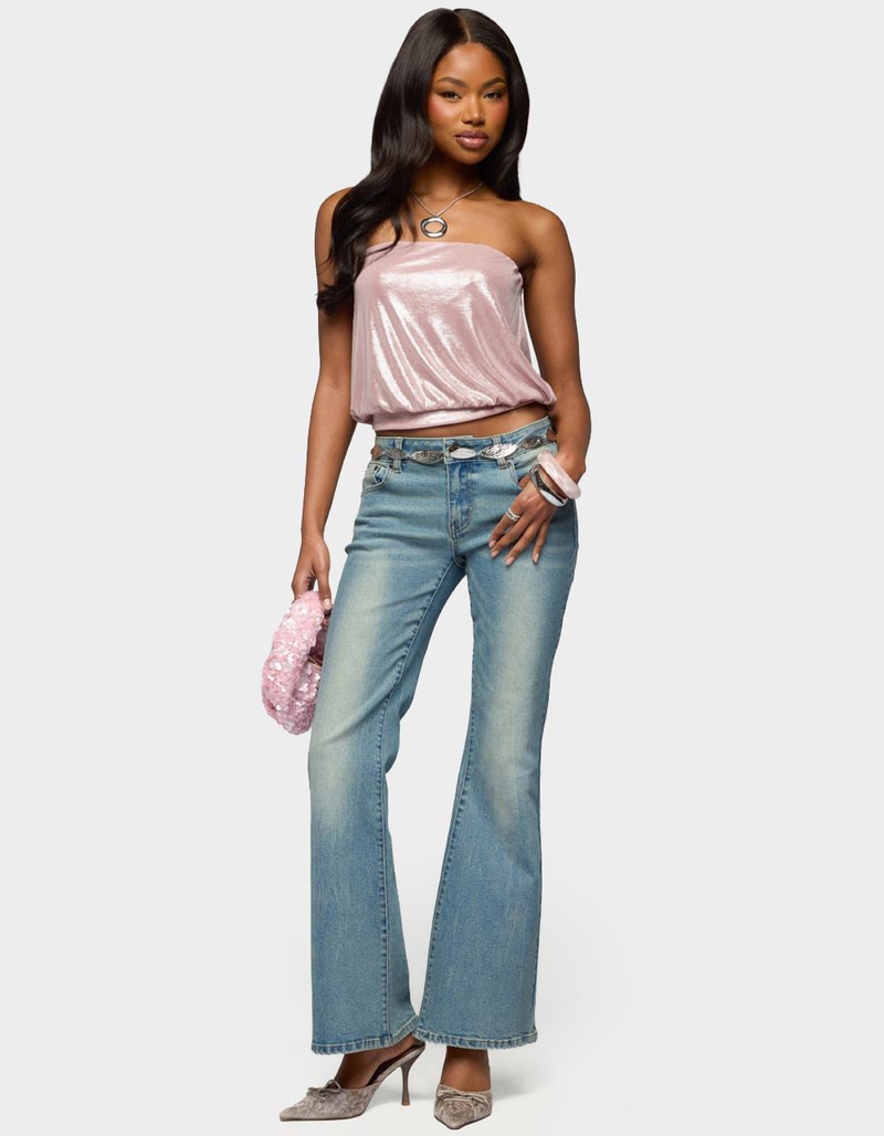 EDIKTED Leira Silky Sparkly Strapless Top image number 4