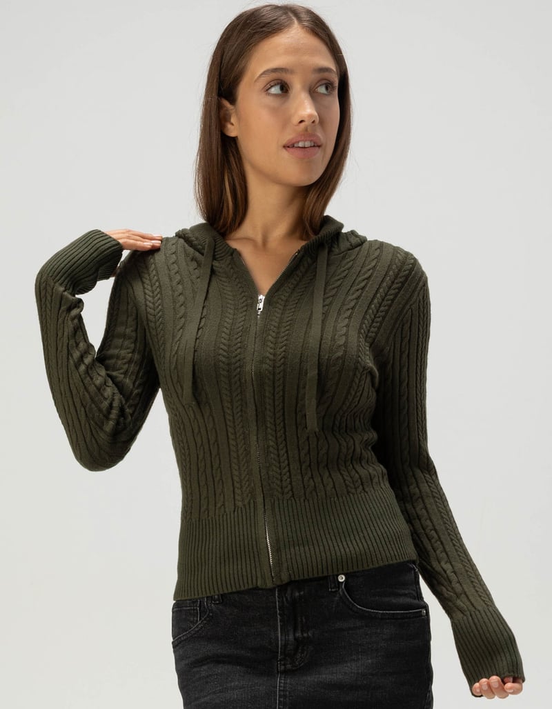 MADDEN GIRL Womens Cable Zip-Up Hoodie image number 0