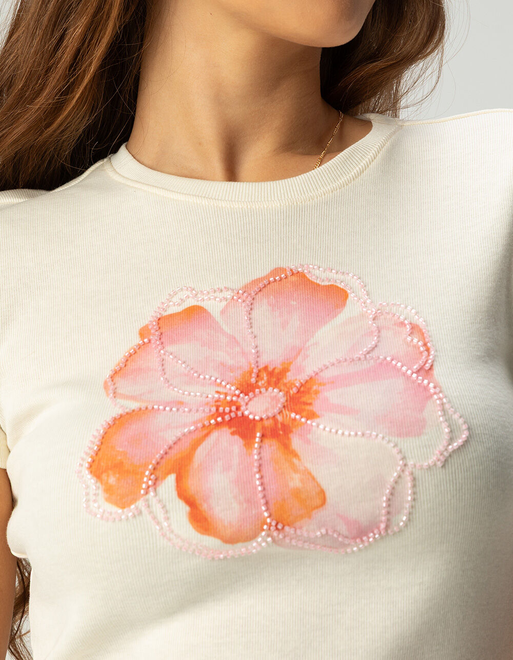 FULL TILT Flower Beaded Baby Tee - CREAM | Tillys