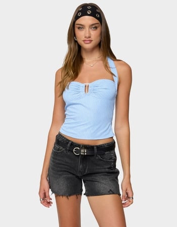 EDIKTED Caitie Striped Buckle Halter Top Primary Image