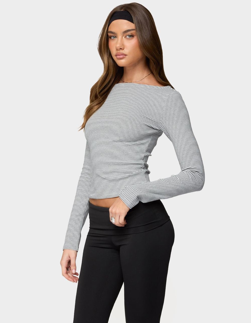 EDIKTED Loria Striped Boat Neck Top image number 1