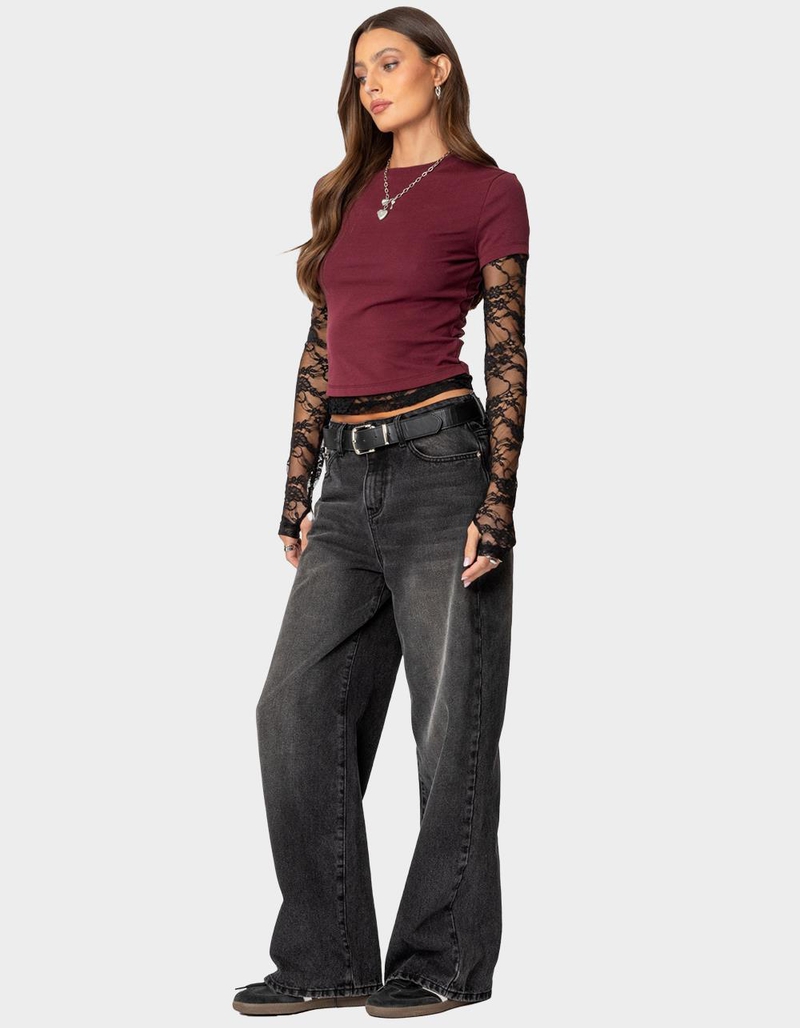 EDIKTED Layered Lace Sleeve Tee image number 3