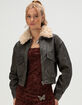 WEST OF MELROSE Womens Sherpa Collar Crop Faux Leather Jacket image number 6