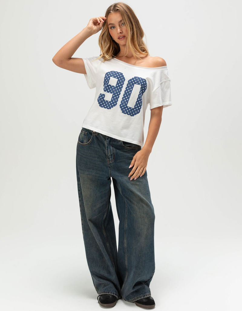 FULL TILT 90 Dot Womens Off The Shoulder Tee image number 1