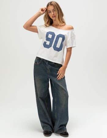FULL TILT 90 Dot Womens Off The Shoulder Tee Alternative Image