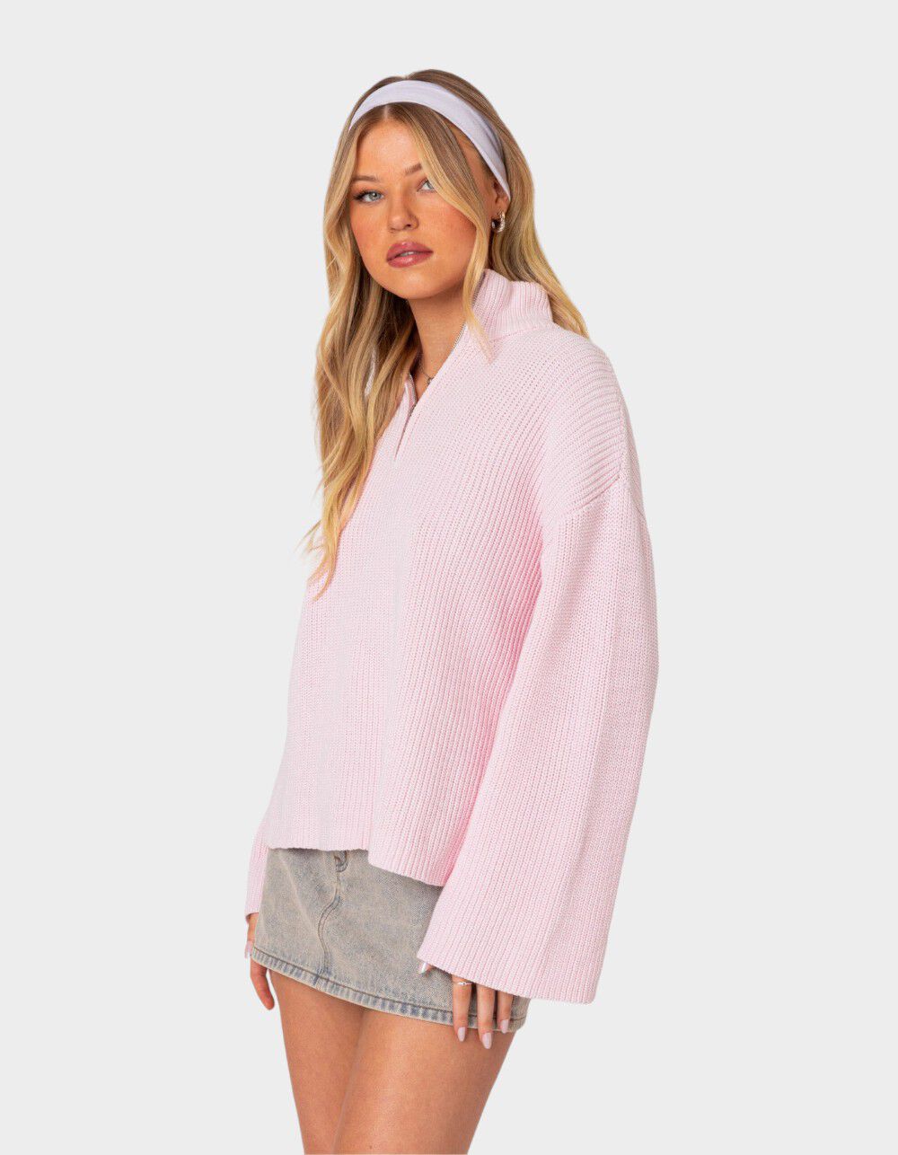EDIKTED Amour High Neck Oversized Zip Sweater - PINK | Tillys