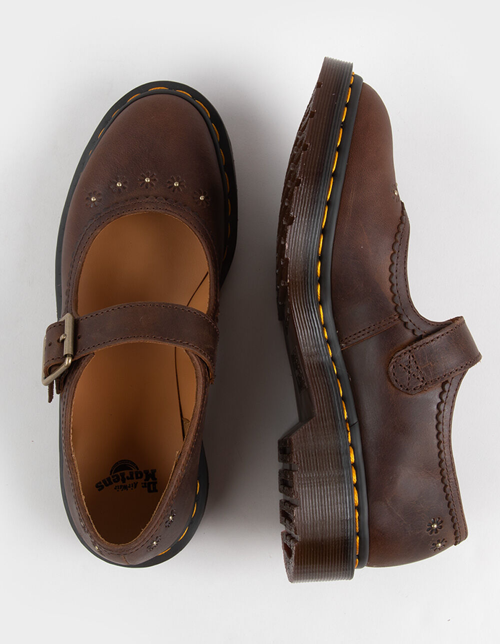 DR. MARTENS Mary Jane Flower Womens Leather Shoes - DARK BROWN - 8