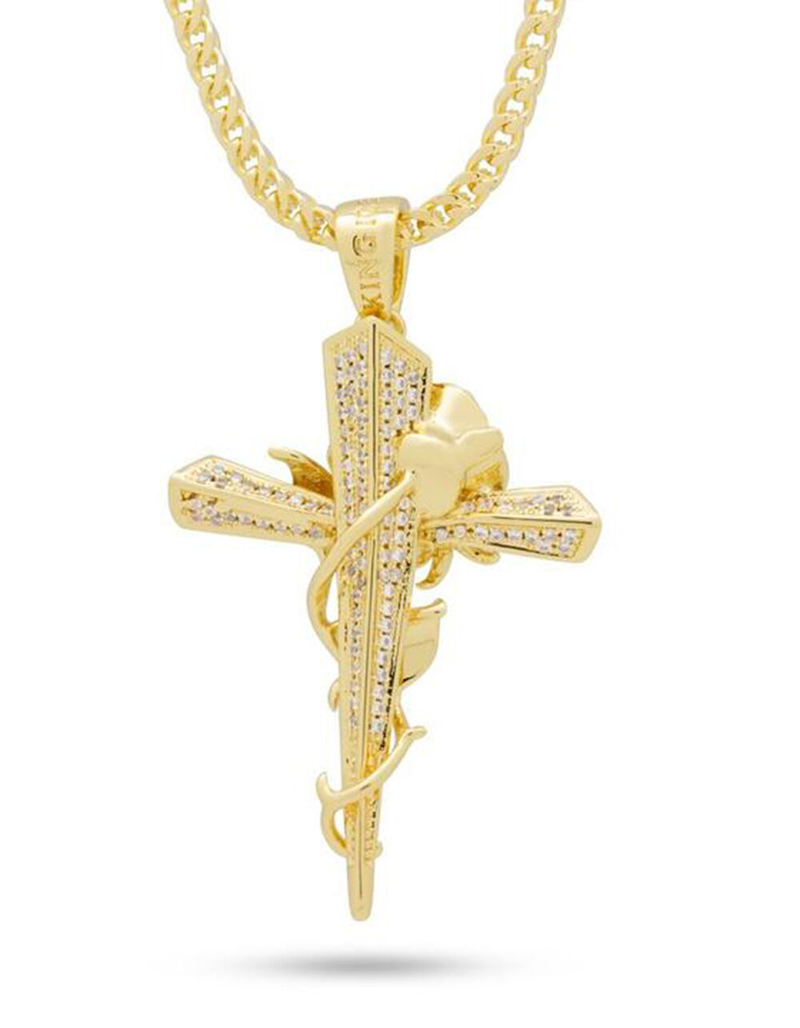 KING ICE Rose Thorned Cross Mens Necklace image number 2