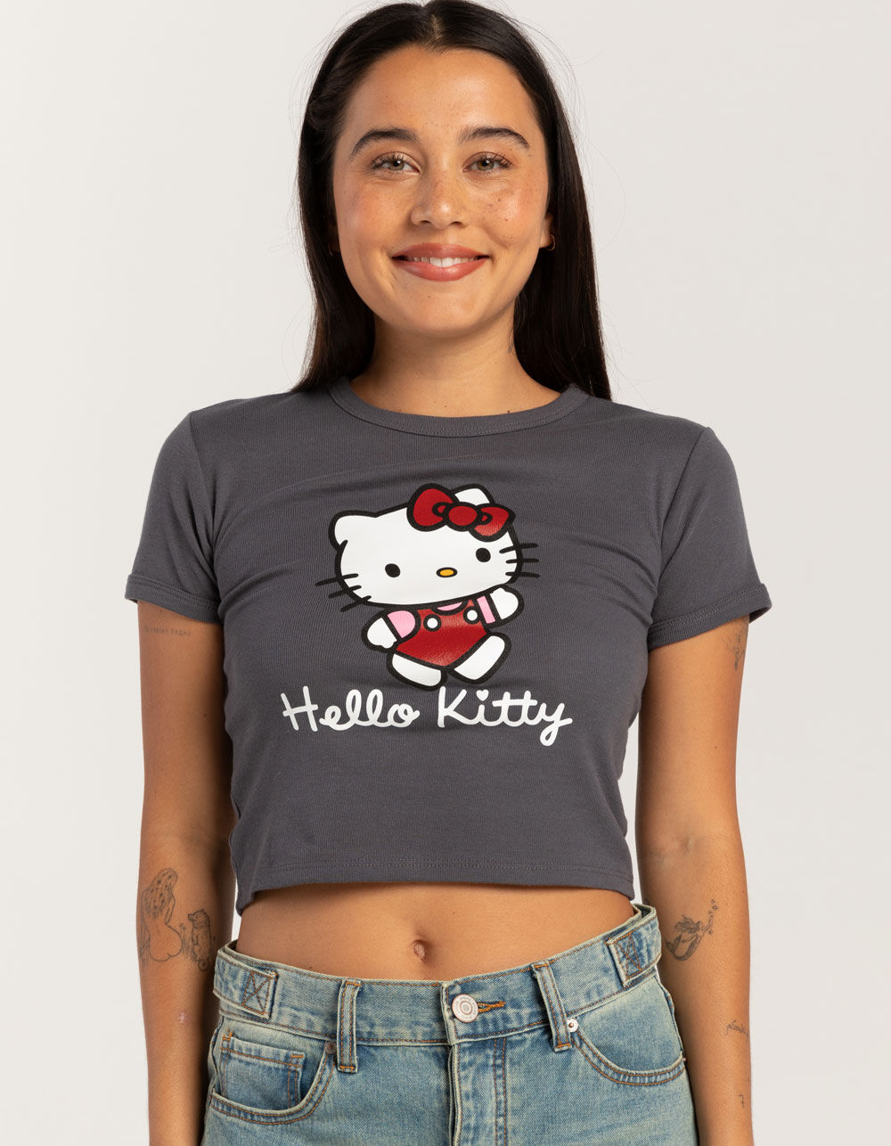 SANRIO Hello Kitty Womens Baby Tee - DARK GRAY - XS | Tillys