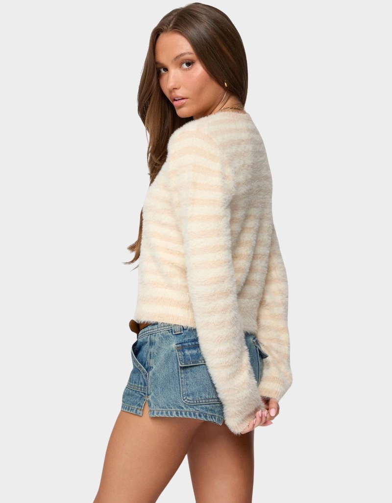 EDIKTED Aria Striped Fuzzy Knit Cardigan image number 2